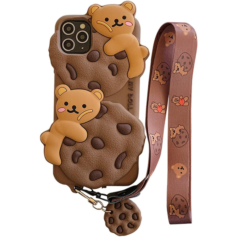 Cute Bear Cookie Khaki Phone Case For Iphone 13 Â Soft Silicone, Shockproof, With Strap & Keychain, Compatible With Iphone 13 9450273088907