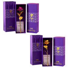 Lot de 2 roses éternelles violettes trempées dans de l'or 24 carats, avec coffret et pochette cadeaux – pour l'amoureux·se, la maman, les amis,