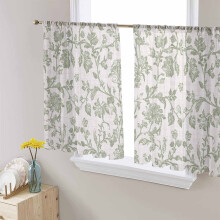 Farmhouse Sage Green Semi-Sheer Curtains, 54" L x 2 Panels – Vintage Botanical Voile Kitchen/Living Room/Bedroom Rod Pocket Drapes