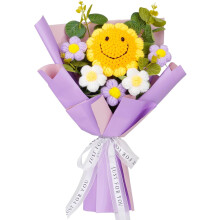 Handmade Knitted Sunflower Bouquet – Purple Crochet Kit, Preserved Flowers for Mother's Day, Anniversary, Graduation, Birthday