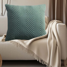 Taie d'oreiller plissée en velours uni 45 x 45 cm, housse de coussin décorative matelassée avec fermeture éclair invisible, compatible avec les