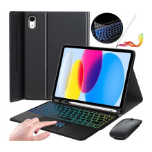 Husă cu tastatură și mouse iluminate tactil, compatibilă cu iPad 10th Gen 10.9'' - Pachet suprem pentru productivitate