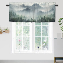 Rideaux cantonnières Nature Forest Kitchen – Motif rustique aquarelle de pins et d'oiseaux, passe-tringle pour salon, salle de bain, chambre,