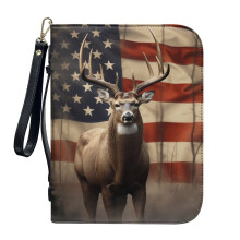 Moose American Flag PU Leather Bible Cover for Women & Men, XL, with Detachable Wristlet Strap – Compatible with Standard Bibles