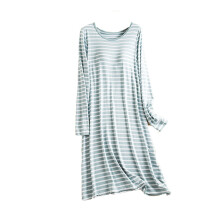 Ladies' Loose Comfortable Striped Print Pajama Dress Loungewear Green Size XXL