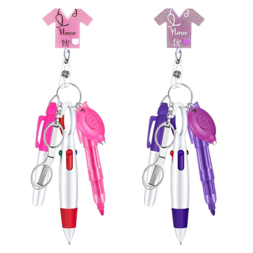 Conjunto de caneta para enfermagem com porta-crachá e chaveiro de LED. 1