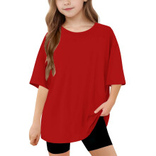 Girls Oversized Shirts Short Sleeve Baggy Round Neck Casual Tee Kids Summer Loose Basic Tshirts