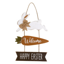 Décoration murale ou de porte « Joyeuses Pâques » avec lapin et carotte. Panneau à suspendre pour les fêtes, les cadeaux, les photos et les