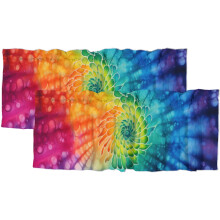 Cantonnière de cuisine tie-dye à œillets, style bohème, arc-en-ciel coloré, pour salle de bain, 137 x 46 cm, 2 panneaux
