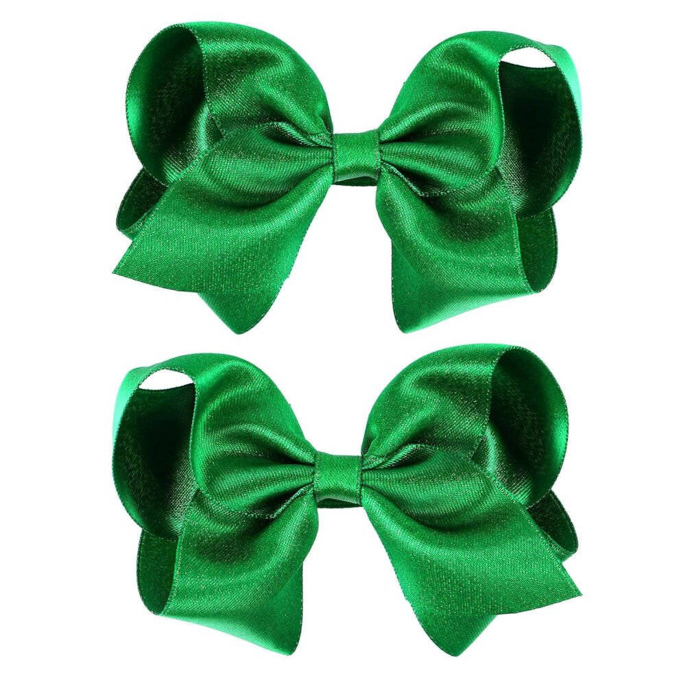 2pcs Glitter Gold Ribbon Hair Bows Clips, 3", Compatible with Little Girls, Toddlers, Babies â Xmas, NYE, Wedding Gift