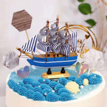 Wooden Ship Cake Topper for Graduation Party 1 Pc