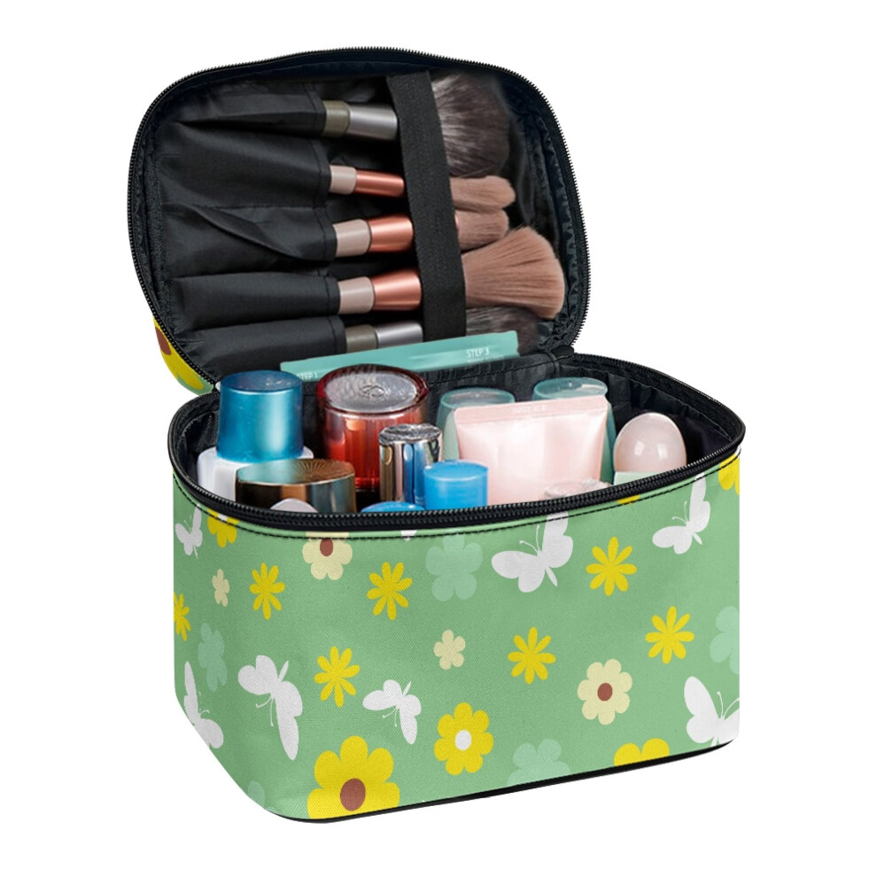 Polyester Portable Makeup Bag Effortless Organization Butterfly and Daisy Pattern Gifts for Women Men Large Capacity