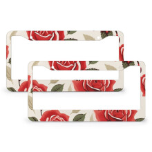 Vintage Red Rose License Plate Cover, 2-Pack Metal Frame for US Vehicles, Compatible with Standard 2-Hole Plates