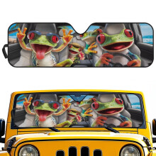 Windshield Sun Shade for Jeep Wrangler, Compass, Gladiator & Renegade – UV-Blocking Heat Shield, Cool Sun Visor Mat, Funny Hippie Frog Design