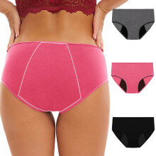 3 Pack Women's Period Underwear, Plus Size Leakproof Panties, Breathable Comfortable Overnight Period Panties, Anti-Side Leak