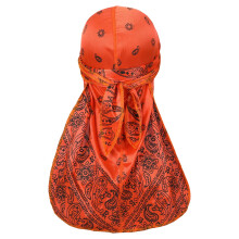 Assorted Paisley Bandana Doo rag Cap Headwraps Men's Women's Silk Durag with Long Tail and Wide Straps for 360 Waves Orange Free Size