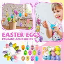 12 Pcs Easter Hanging Eggs Decorations – Colorful Plastic Eggs with Bow, Bunny & Floral Designs for Tree, Basket, Party Favors (Floral Print)