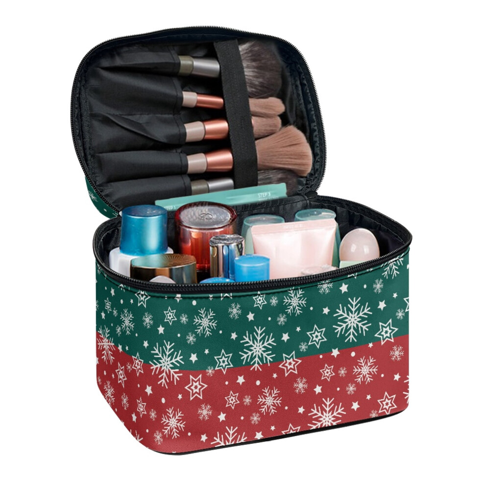 Portable Cosmetic Bag Organizer with Brush Slots Snowflake Pattern for Men Women Brush Protectors Polyester