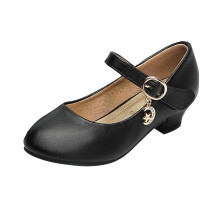 Girls Dress Shoes Mary Jane Low Heel Party Flower Wedding Princess Pumps for Little Girls Black 13-14 Years