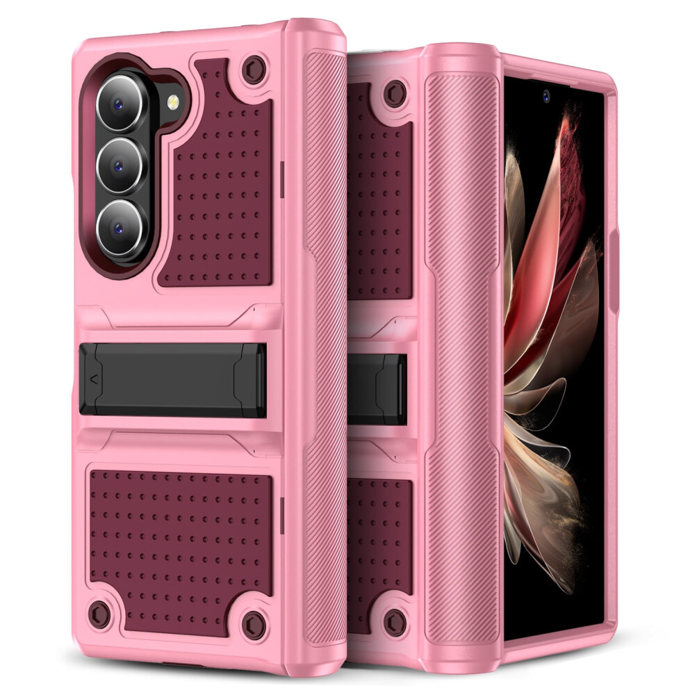 Shockproof Hybrid Case For Samsung Galaxy Z Fold 6 Â Pc + Silicone, Kickstand Hinge, Lightweight, Rose 9181073487828