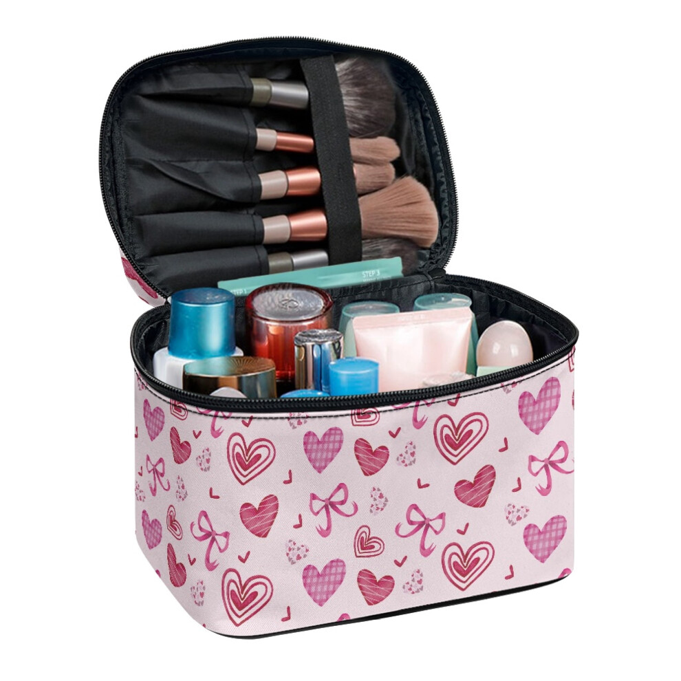 (8.86"x6.5"x5.9") Hearts and Bows Multi-Purpose Cosmetic Toiletry Bag With Zipper & Handle Makeup Bags Handle