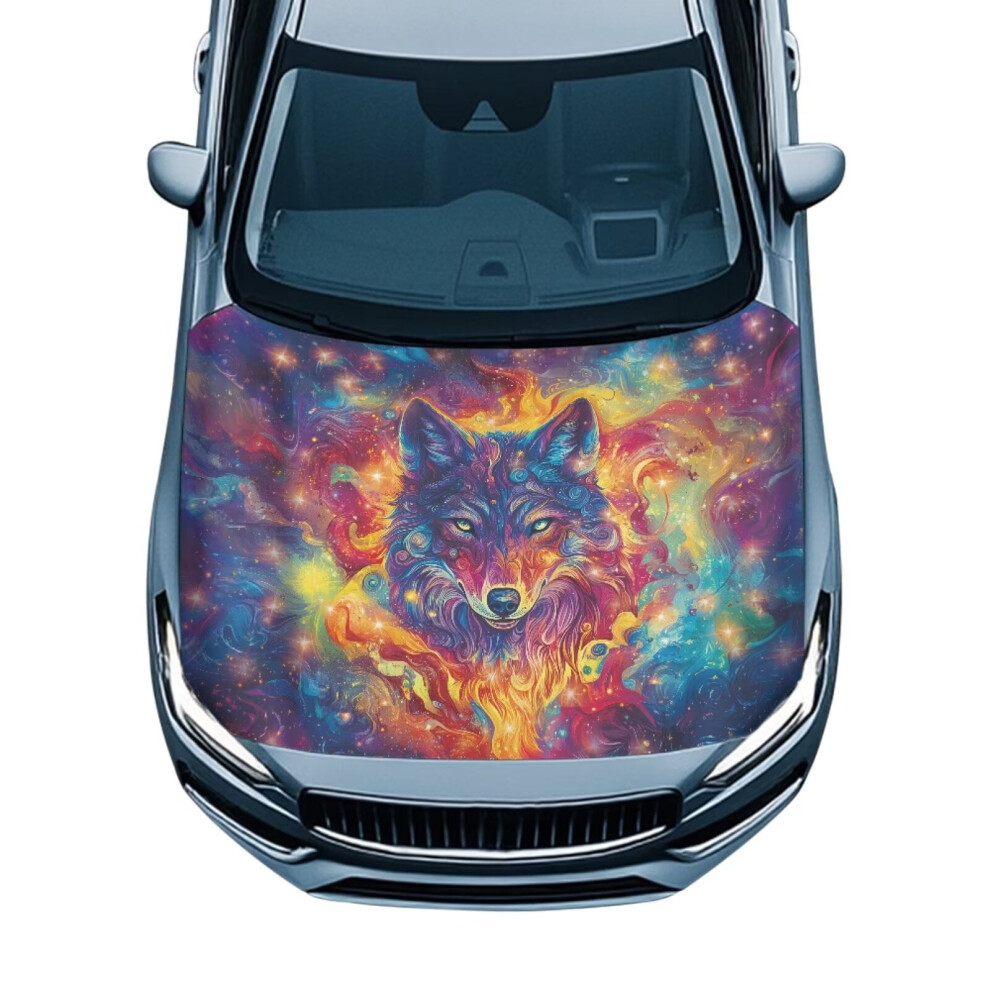 Car Hood Cover Stretch Polyester Galaxy Wolf Design 913211605783