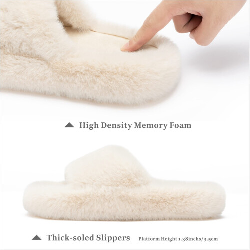 Γυναικείες παντόφλες Memory Foam Fuzzy με αντιολισθητική σόλα, επένδυση από τεχνητή 1