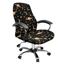 Galaxy Moon Print Office Chair Cover, Soft Comfy Slipcover for Rotating Boss Chairs, Stretchable Desk Seat Cover Black