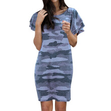 Women's Summer Dress Casual Camo Print Round Neck Mini