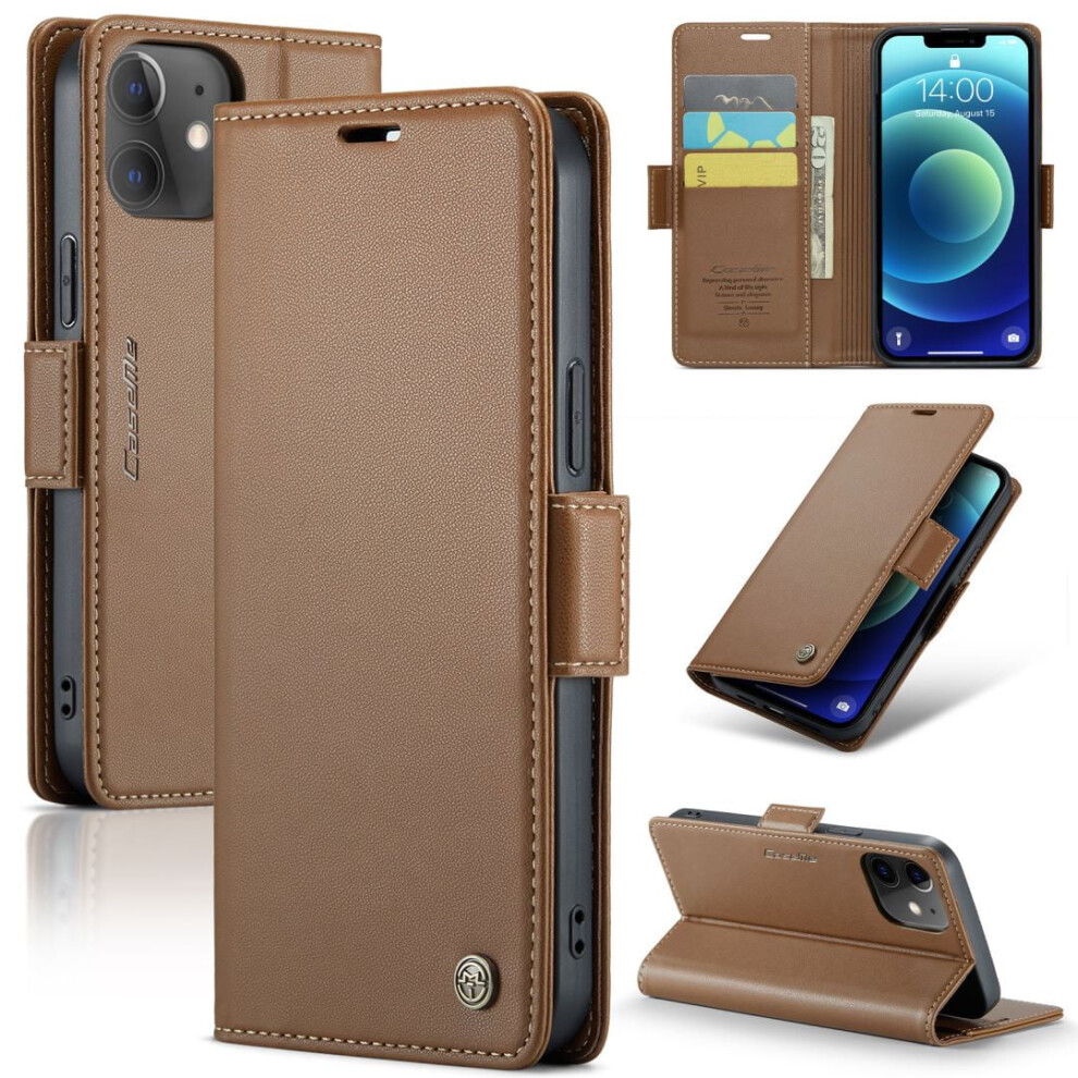 Caseme Leather Wallet Case For Iphone 12 Â Rfid Blocking, Magnetic Clasp, Kickstand, Brown 9180435287502