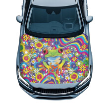 Stretchable Washable Hippie Floral Frog Car Hood Cover Protector – Easy Installation, Compatible with Most Cars