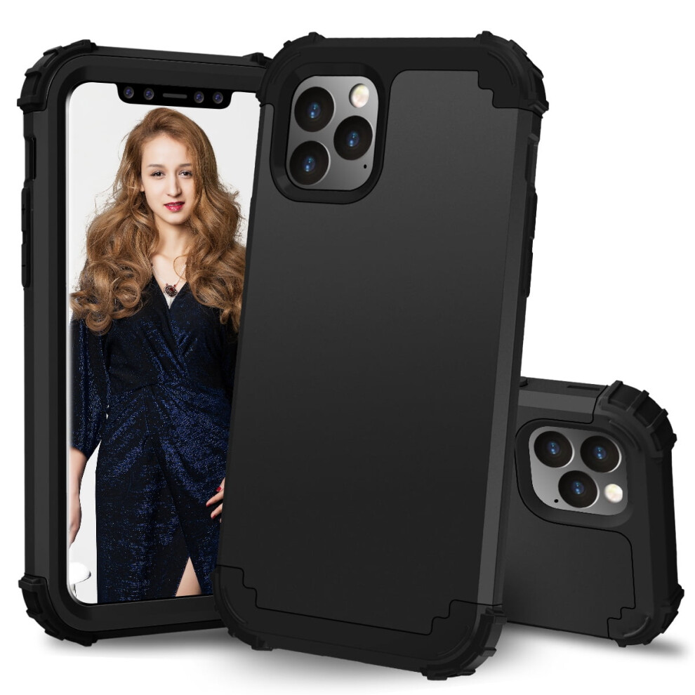 Compatible With Iphone 11 Pro Max 6.5" Â 3-In-1 Hybrid Pc+Silicone Rugged Defender Case, Shockproof & Anti-Scratch, Black 9065194315676
