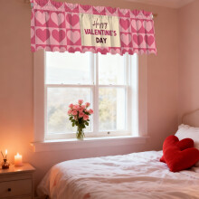 Valentine's Day Short Curtains Red Heart Print Blackout
