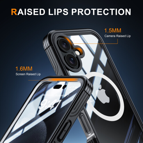 Διαφανής θήκη με σκληρό περίβλημα για iPhone16Plus—Ενσωματωμένο προστατευτικό 1