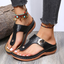 Sandalias de mujer con soporte para el arco del pie, color liso y tacón grueso.