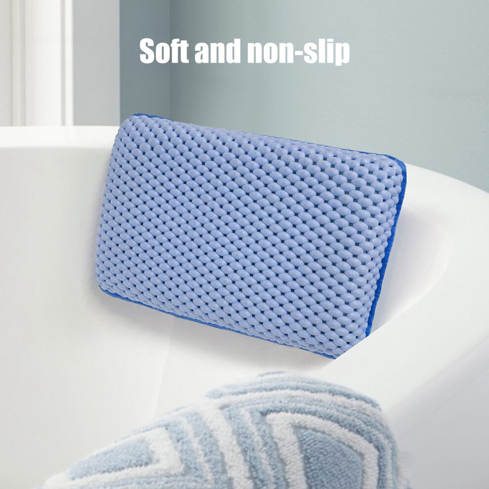 Blue Bath Pillow With Suction Cups Foam Spa Pillow For Tub, Head And Neck Support, Non-Slip Bathing Comfort