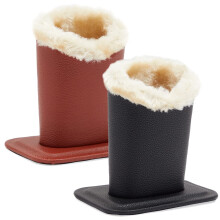 Plush-Lined Glasses Holder (Pack of 2) - Faux Leather Glasses Case for Table, Desk, Nightstand (4.5 x 4.7 x 3.2 in) - (Black & Brown)