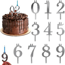 Reusable Digital Number Birthday Candle Holders, Silver Cake Candle Holders Set – Easy Insert, Bright Decorative Pieces, Compatible with Standard