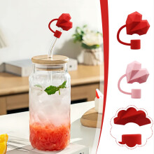 Valentine's Day Heart Straw Cover Cap, Reusable Silicone Straw Topper for 6-10mm Straws, Dust-Proof Protector Cap
