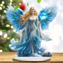 2D Garden Angel Desktop Ornament, 8x8in Blue Flat Tabletop Decor for Home/Office – Lightweight & Aesthetic, Compatible with Mantel Display