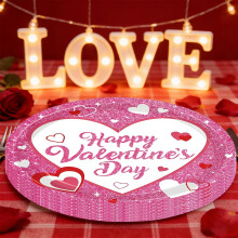 Valentine's Day Pink Glitter Heart Tableware Set – B