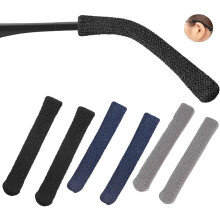 3 Pairs Knitted Anti-Slip Eyeglass Leg Covers, Soft Lightweight Grips for Reading/Sports/Daily Use (Black/Grey/Dark Blue)