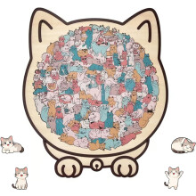135-Piece Cat-Shaped Wooden Jigsaw Puzzle with Irregular Pieces, Framed by Adorable Cat Outlines – Creative Gift for Cat & Puzzle Lovers
