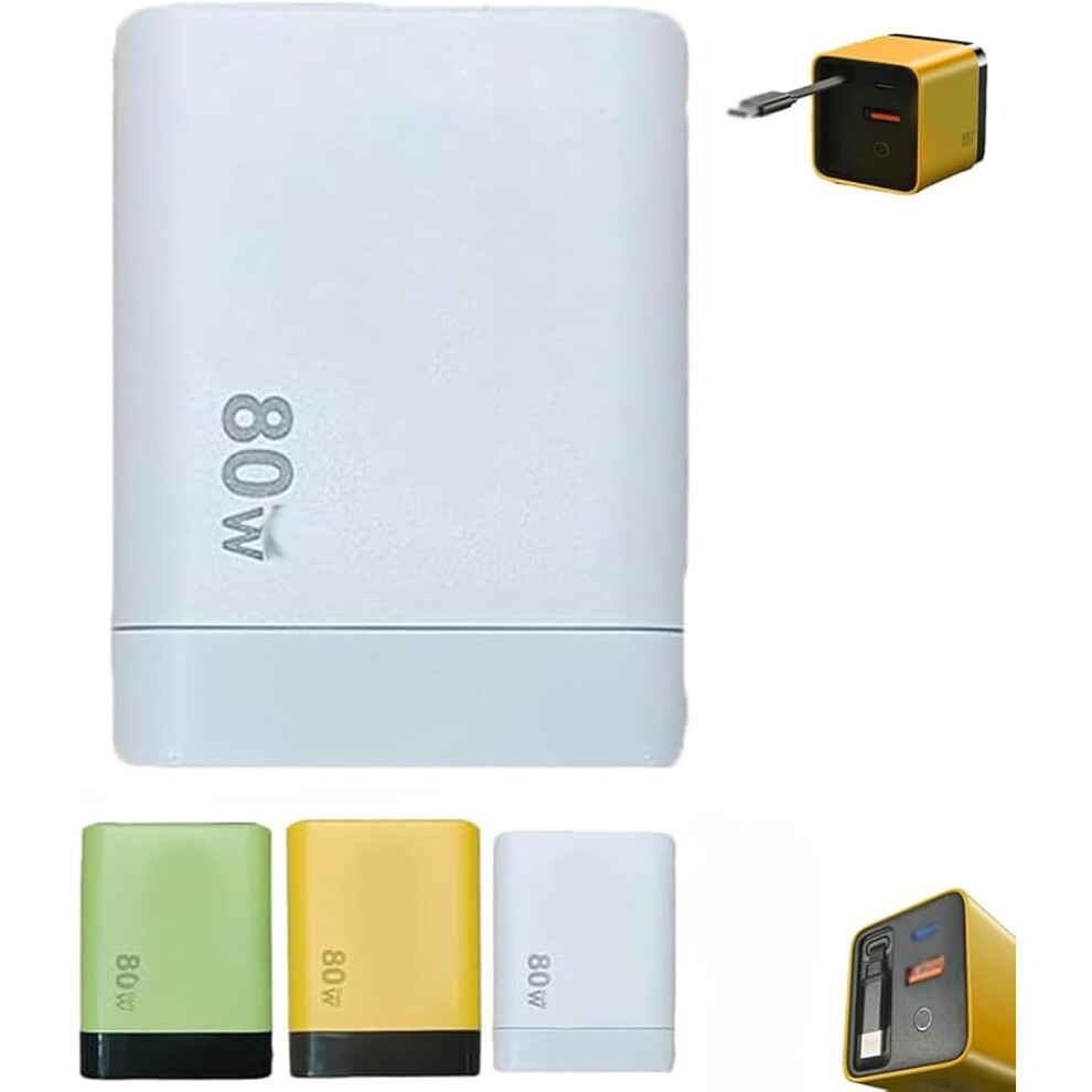 3 In 1 Charger Retractable 80W Max Fast, 3 In 1 Charger Retractable Fast, Scalable 80W Max Fast Charger Module With Type C Cable And 2 Usb Ports Yellow/Green/White 9422877487165