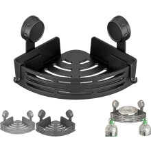 No-Drill Bathroom Corner Shelf, 2026 New Suction Cup Shower Shelf, Waterproof & Easy Install, for Kitchen/Bathroom (Black, 2pc)