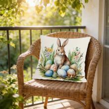 Față de pernă din in cu imprimeu de iepuraș de Paște - 45x45cm, față de pernă festivă pentru canapea, scaun, decorațiuni de sărbători