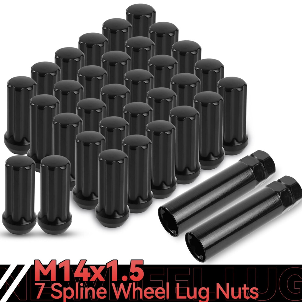 32Pc 2" M14x1.5 Spline Lug Nut For Chevy Silverado 2500/3500 Ram 2500/3500 Black 9422877968893