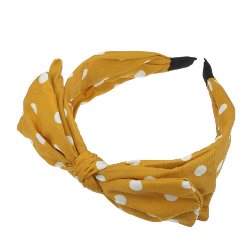 Tiara de bolinhas com laço largo, amarela, para meninas e mulheres.