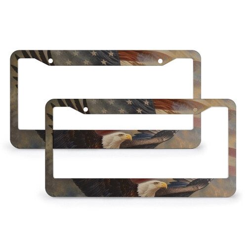 Bald Eagle and Flag License Plate Frames Aluminum 2-Pack