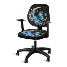 Butterfly Moon Flower Desk Chair Cover 2 Pack – Stretch Fabric Slipcover with Elastic Bottom, Compatible with Most Office Chairs